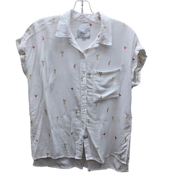 Rails Whitney Cocktail Hour Print Button Up Shirt Ivory White Size XS Party - Picture 1 of 8